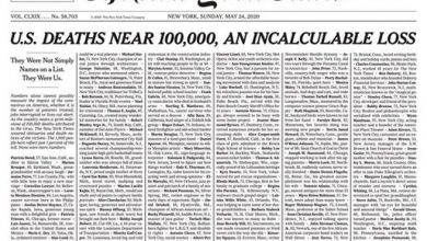 Photo of Насловната страна на Њујорк Тајмс со имиња на починати од Ковид-19