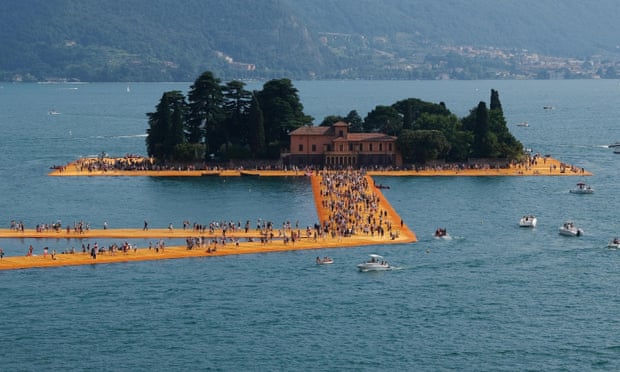 The Floating Piers on Lake Iseo, near Sulzano, northern Italy, in 2016