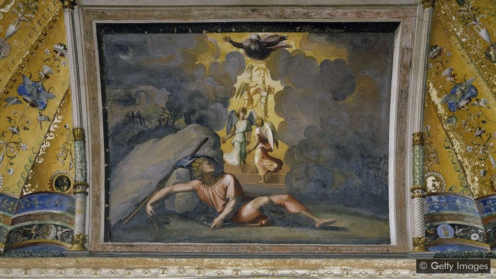 Renaissance artists favoured biblical stories such as Jacob’s Dream, painted for a ceiling in the Vatican’s Palazzo Apostolico by Raphael in 1518