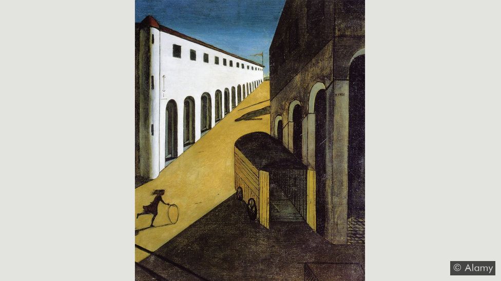 Again featuring a hoop, De Chirico’s Melancholy and Mystery of the Street abandons the usual weary seated figure for a collection of eerie vanishing points (Credit: Alamy)