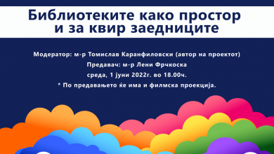 Photo of „Библиотеките како простор и за квир заедниците“ –  предавање во Националната универзитетска библиотека