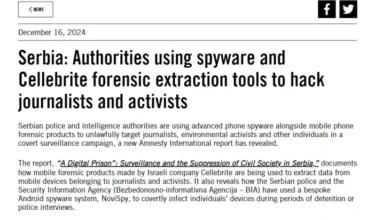 Photo of Извештај на АИ: Српската Влада незаконски шпионира активисти, НВО и новинари