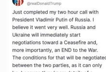 Photo of Трамп: Русија и Украина веднаш почнуваат преговори за завршување на војната