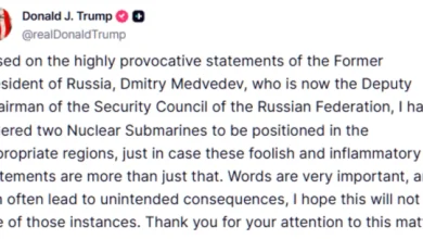 Photo of Трамп: САД распоредуваат нуклеарни подморници како одговор на „провокативни“ руски коментари