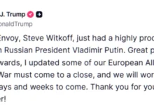 Photo of Трамп: Денешниот разговор меѓу Путин и Виткоф постигна голем напредок