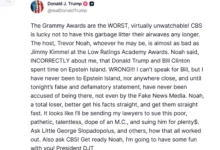 Photo of Трамп најави дека ќе го тужи водителот на доделувањето на Греми наградите поради клевета