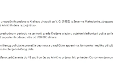 Photo of Во Краљево приведен Македонец осомничен за пет грабежи