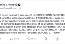 Photo of Трамп: Нема договор со Техеран без „безусловна капитулација“ на Иран