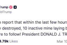 Photo of Трамп изјави дека САД уништиле 10 ирански бродови за поставување мини