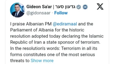 Photo of Албанија го прогласи Иран за спонзор на тероризмот,  Израел ја поздрави резолуцијата нарекувајќи ја историска