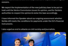 Photo of Марта Кос и ја пренесе на Брнабиќ загриженоста на ЕУ за новите судски закони усвоени од парламентот во Белград