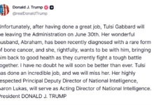 Photo of Ракот на коски на сопругот причина: Трамп потврди дека директорката на националното разузнавање на СД поднесе оставка